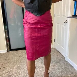 80s vintage pink leather skirt stretch waist genuine, leather skirt